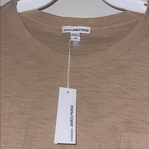 STANDARD JAMES PERSE (NWT) Unisex TAN T-Shirt With Front Pocket, Women’s Size 4.